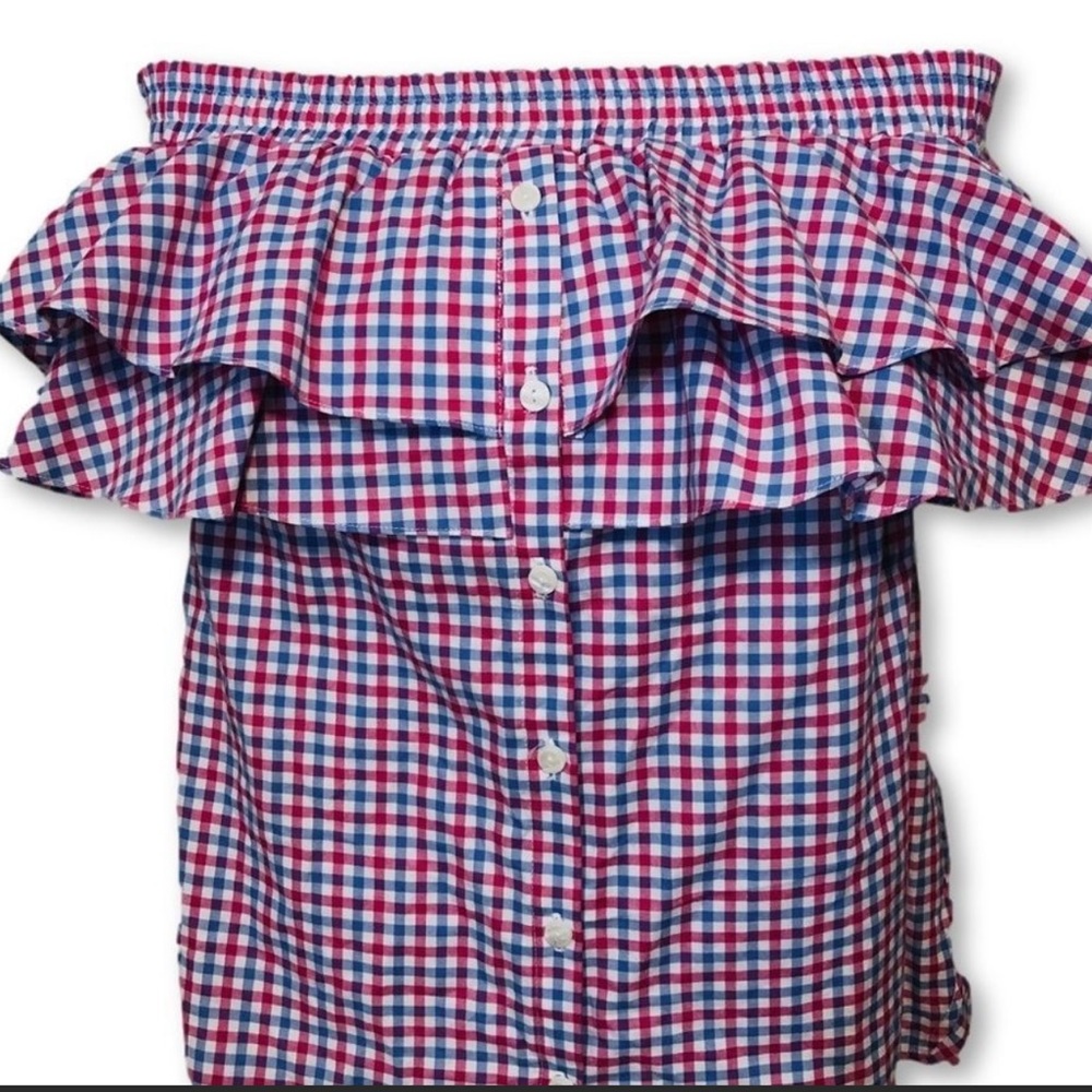 PETERSYN Skye Gingham off shoulder Ruffle top Medium Revolve NWT